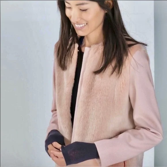 Zara Pink Fur Wool Coat NEW